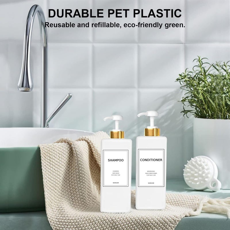DIDROOM Modern Gold Shampoo and Conditioner Dispenser (21 oz,Pack of 3) Refillable Pump Bottle Set Empty Shower Plastic Bottles with for Bathroom Body Wash Soap Shower,3 Types Labels,Gold&white - Image 4